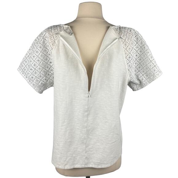 J.Crew White Crochet Top | Short Sleeve Quarter Zip Textured Lace Detail Sz XL - Picture 4 of 12